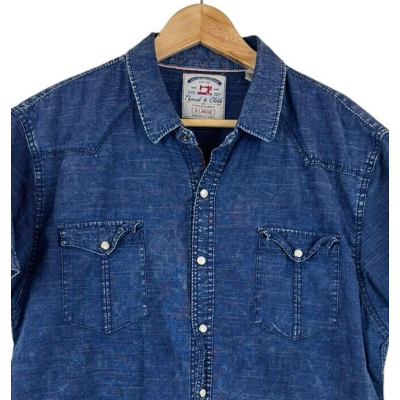 Thread & Cloth Mens Western Pearl Snap Short Sleeve Button Up Shirt Size XL Blue - Picture 2 of 4